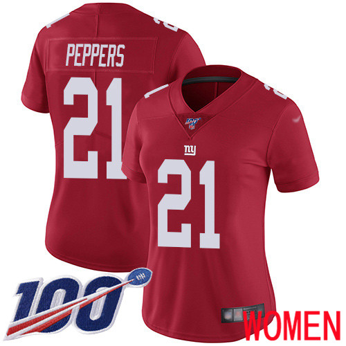Women New York Giants #21 Jabrill Peppers Red Limited Red Inverted Legend 100th Season Football NFL Jersey